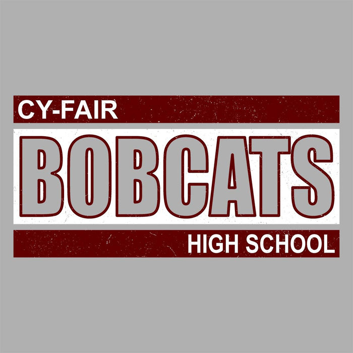 Close-up view of Cy-Fair High School Bobcats Unisex 3/4 sleeve Raglan T-shirt 098