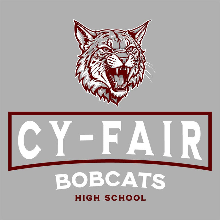 Close-up view of Cy-Fair High School Bobcats Unisex 3/4 sleeve Raglan T-shirt 202