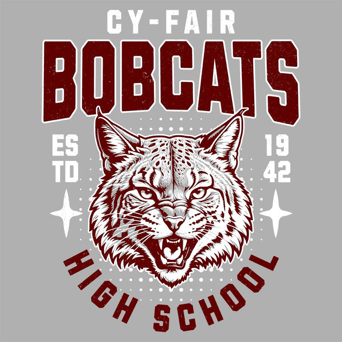 Close-up view of Cy-Fair High School Bobcats Unisex 3/4 sleeve Raglan T-shirt 204