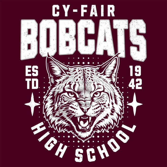 Close-up view of Cy-Fair High School Bobcats Maroon Classic Unisex T-shirt 204