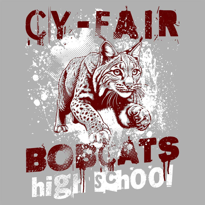 Close-up view of Cy-Fair High School Bobcats Unisex 3/4 sleeve Raglan T-shirt 205