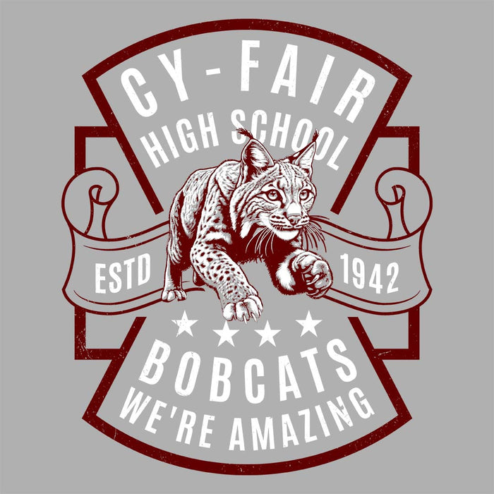 Close-up view of Cy-Fair High School Bobcats Unisex 3/4 sleeve Raglan T-shirt 207