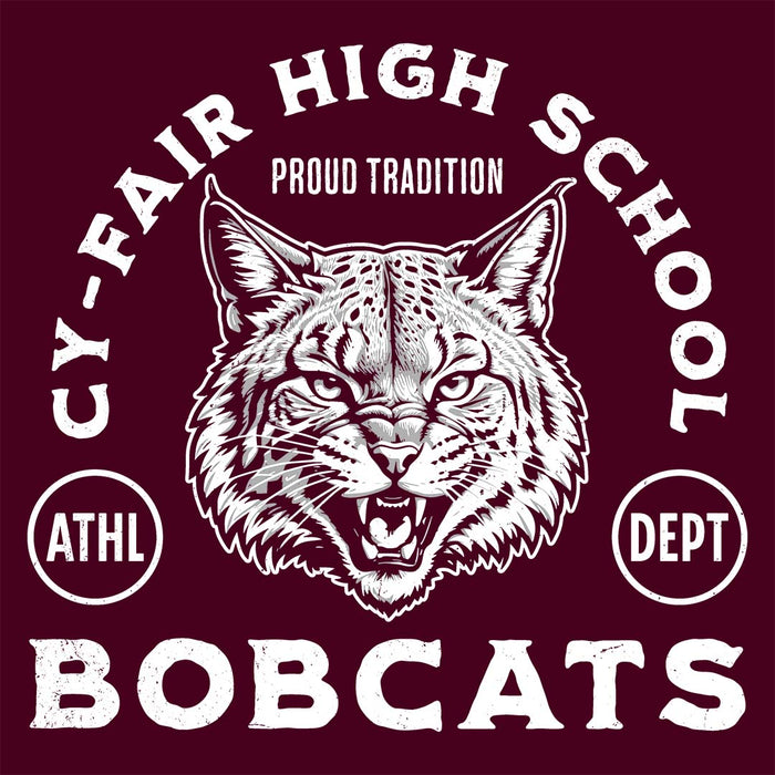 Close-up view of Cy-Fair High School Bobcats Maroon Classic Unisex T-shirt 208