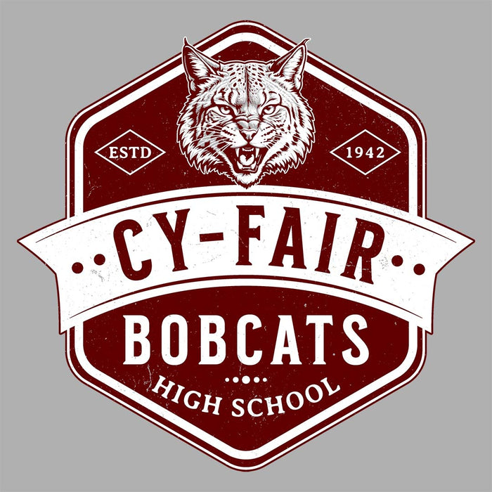 Close-up view of Cy-Fair High School Bobcats Unisex 3/4 sleeve Raglan T-shirt 209