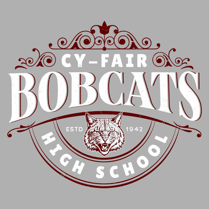 Close-up view of Cy-Fair High School Bobcats Unisex 3/4 sleeve Raglan T-shirt 211