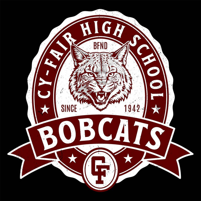 Close-up view of Cy-Fair High School Bobcats Unisex 3/4 sleeve Raglan T-shirt 212