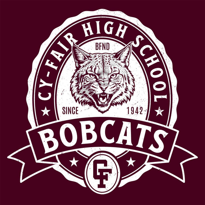 Close-up view of Cy-Fair High School Bobcats Maroon Classic Unisex T-shirt 212