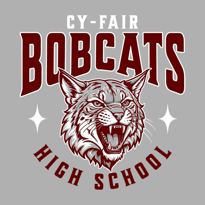 Close-up view of Cy-Fair High School Bobcats Unisex 3/4 sleeve Raglan T-shirt 213