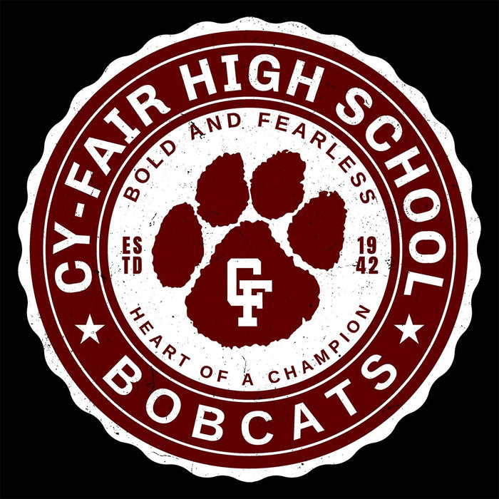 Close-up view of Cy-Fair High School Bobcats Unisex 3/4 sleeve Raglan T-shirt 216