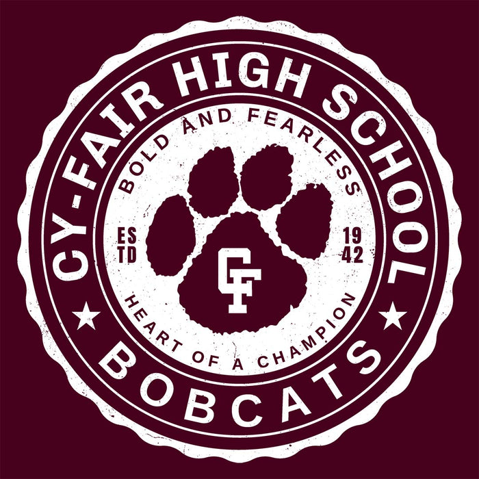 Close-up view of Cy-Fair High School Bobcats Maroon Classic Unisex T-shirt 216