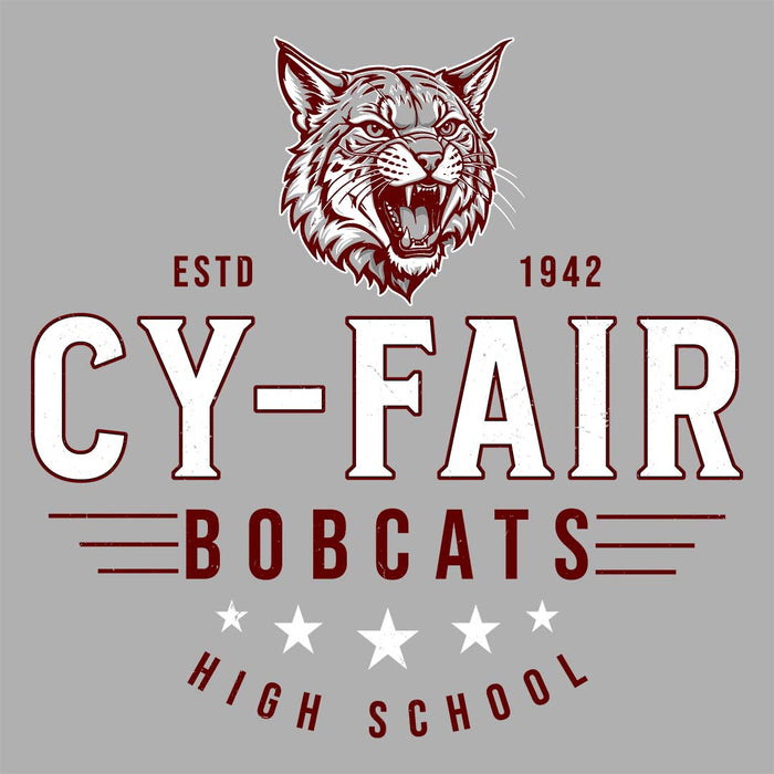 Close-up view of Cy-Fair High School Bobcats Unisex 3/4 sleeve Raglan T-shirt 217