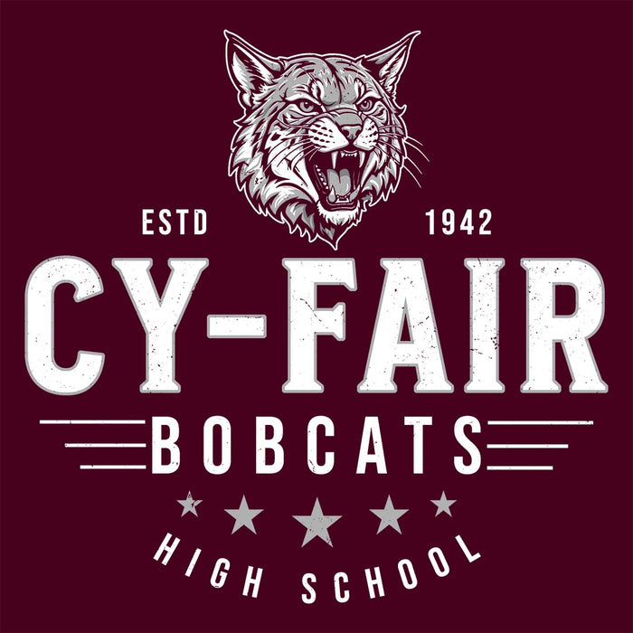 Close-up view of Cy-Fair High School Bobcats Maroon Classic Unisex T-shirt 217