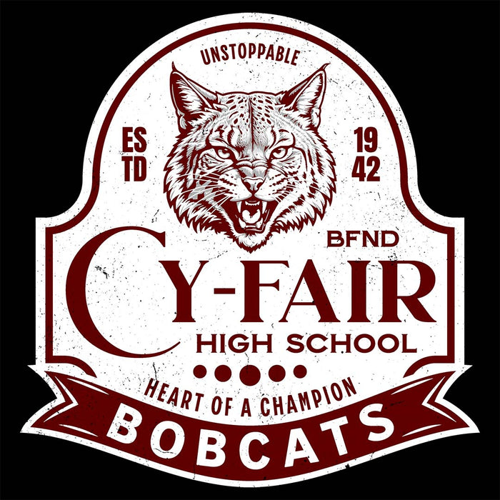 Close-up view of Cy-Fair High School Bobcats Unisex 3/4 sleeve Raglan T-shirt 219