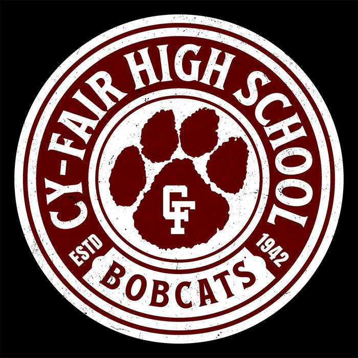 Close-up view of Cy-Fair High School Bobcats Unisex 3/4 sleeve Raglan T-shirt 220
