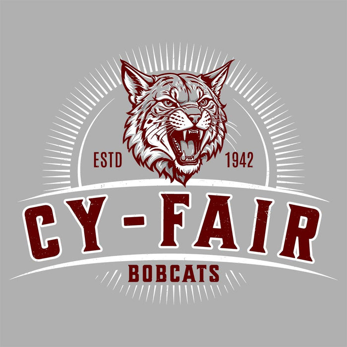 Close-up view of Cy-Fair High School Bobcats Unisex 3/4 sleeve Raglan T-shirt 221