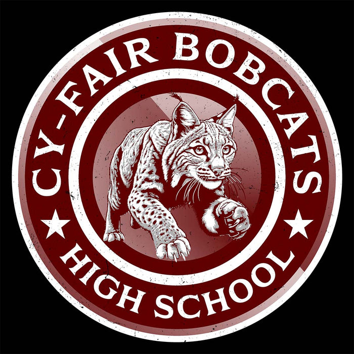 Close-up view of Cy-Fair High School Bobcats Unisex 3/4 sleeve Raglan T-shirt 222
