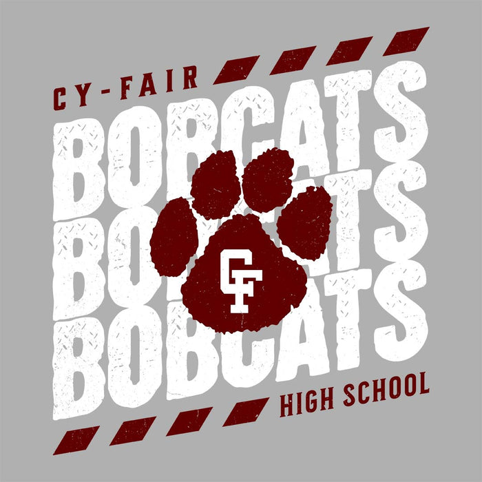 Close-up view of Cy-Fair High School Bobcats Unisex 3/4 sleeve Raglan T-shirt 223