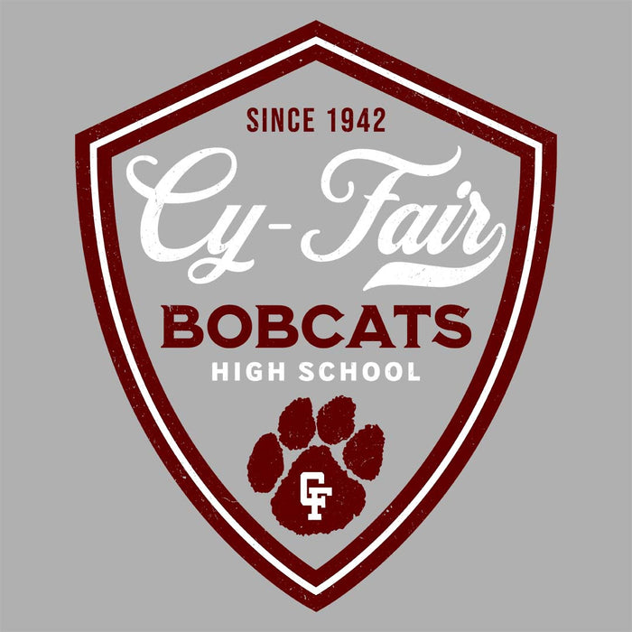 Close-up view of of Cy-Fair High School Bobcats Unisex 3/4 sleeve Raglan T-shirt 225