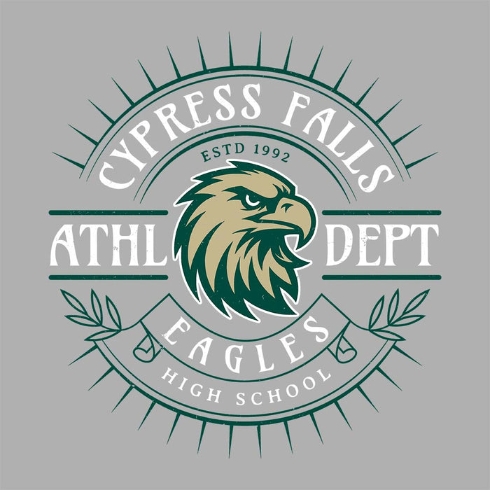 Close-up view of Cypress Falls High School Eagles Women's Heather Grey T-shirt 201
