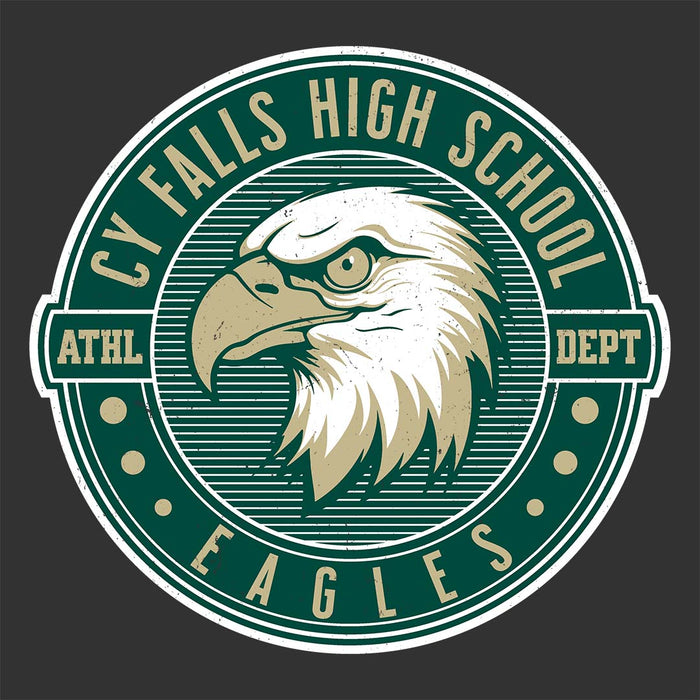 Close-up view of Cypress Falls High School Eagles Women's Dark Grey Heather T-shirt 224