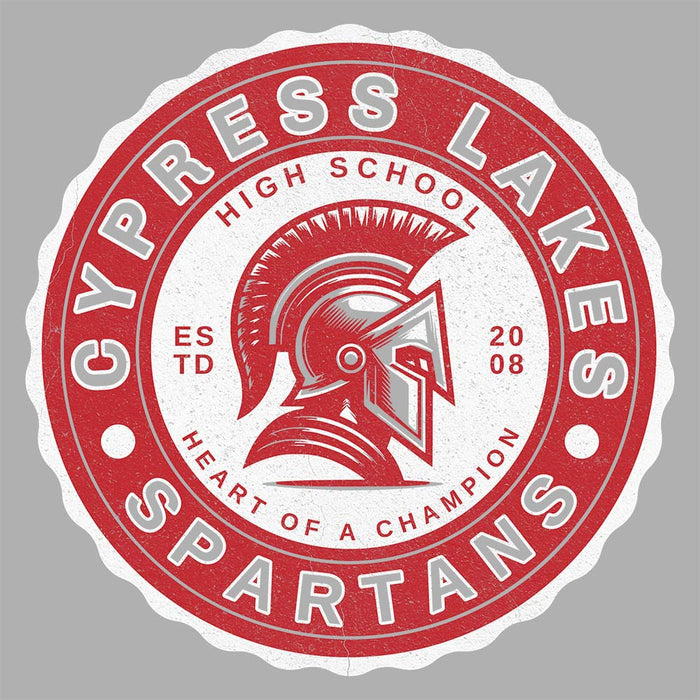 Close-up view of Cypress Lakes High School Spartans Unisex 3/4 sleeve Raglan T-shirt 216