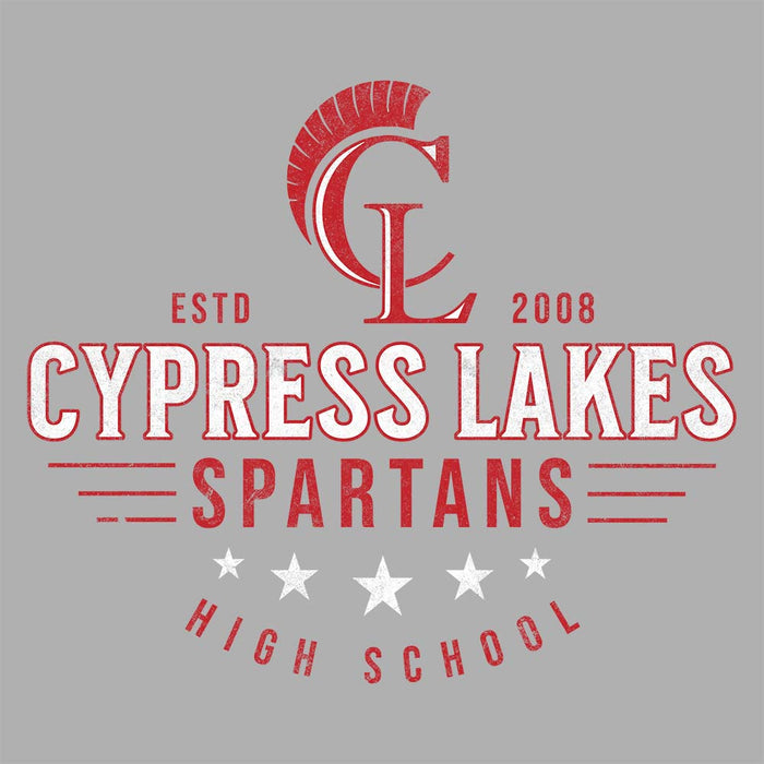 Close-up view of Cypress Lakes High School Spartans Unisex 3/4 sleeve Raglan T-shirt 217