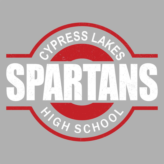 Close-up view of Cypress Lakes High School Spartans Unisex 3/4 sleeve Raglan T-shirt 011