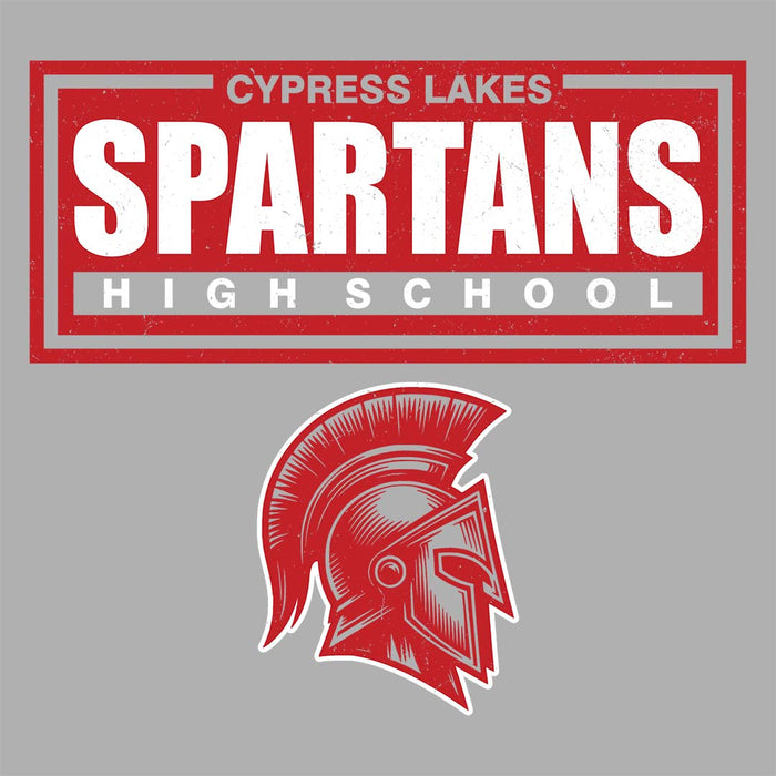 Close-up view of Cypress Lakes High School Spartans Unisex 3/4 sleeve Raglan T-shirt 049
