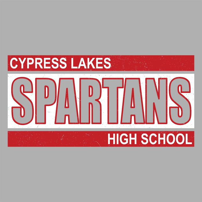 Close-up view of Cypress Lakes High School Spartans Unisex 3/4 sleeve Raglan T-shirt 098