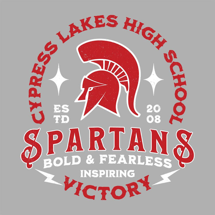 Close-up view of Cypress Lakes High School Spartans Heather Grey Women's T-shirt 206