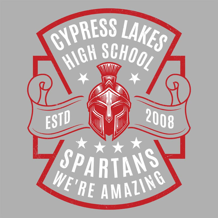 Close-up view of Cypress Lakes High School Spartans Unisex 3/4 sleeve Raglan T-shirt 207