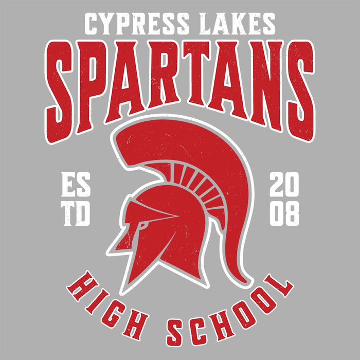 Close-up view of Cypress Lakes High School Spartans Unisex 3/4 sleeve Raglan T-shirt 213