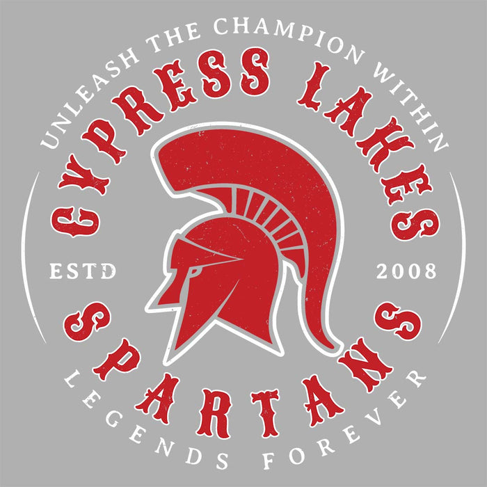Close-up view of Cypress Lakes High School Spartans Unisex 3/4 sleeve Raglan T-shirt 214