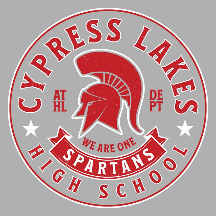 Close-up view of Cypress Lakes High School Spartans Unisex 3/4 sleeve Raglan T-shirt 215