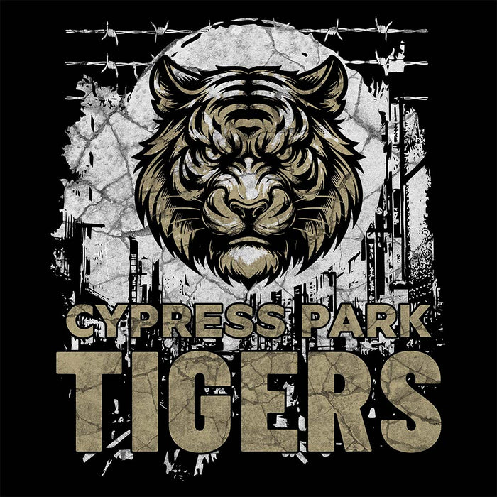 Close-up view of Cypress Park High School Tigers Black Premium Unisex Hoodie 202