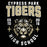 Close-up view of Cypress Park High School Tigers Unisex 3/4 sleeve Raglan T-shirt 204