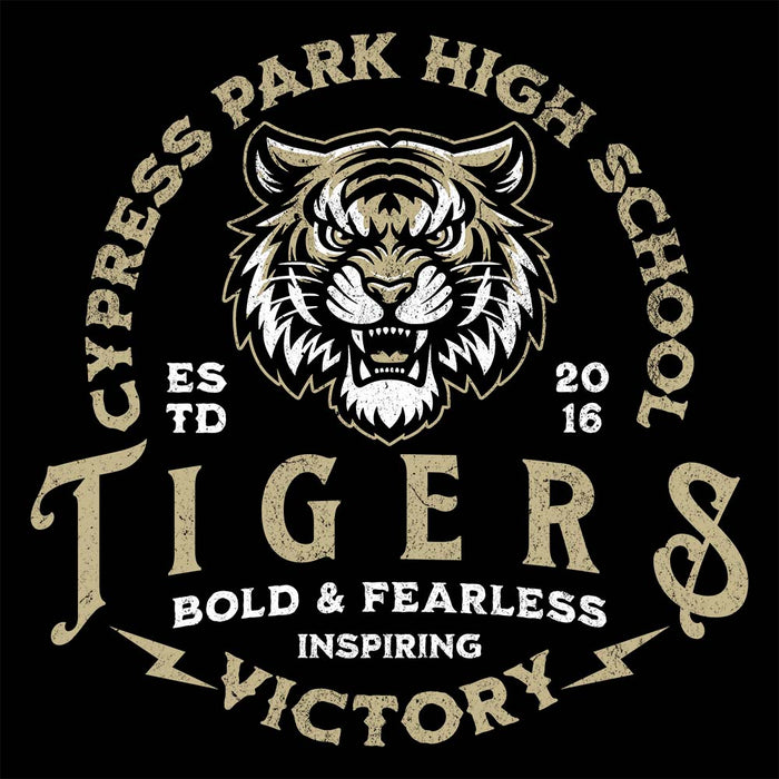 Close-up view of Cypress Park High School Tigers Black Classic Unisex T-shirt 206