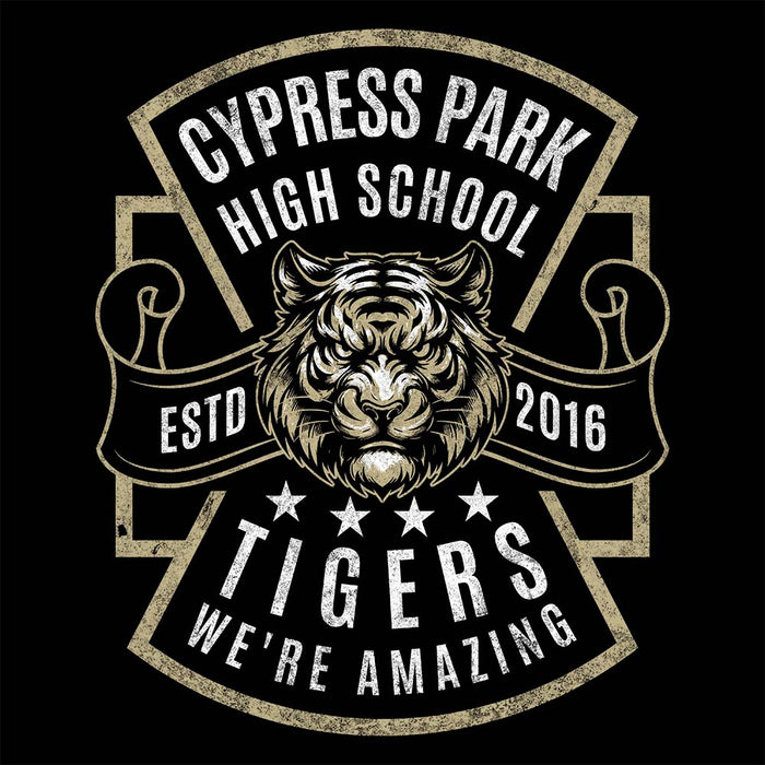 Close-up view of Cypress Park High School Tigers Black Premium Unisex T-shirt 207