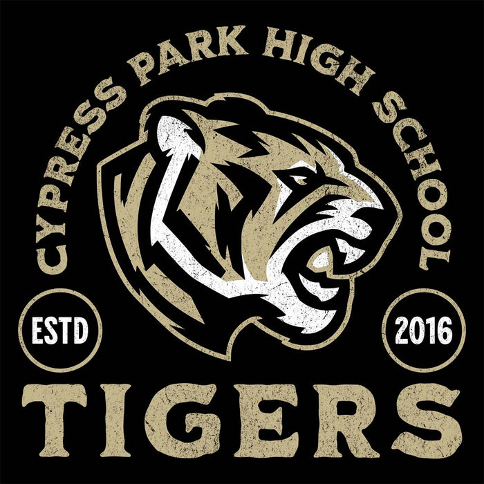 Close-up view of Cypress Park High School Tigers Black Classic Unisex T-shirt 208