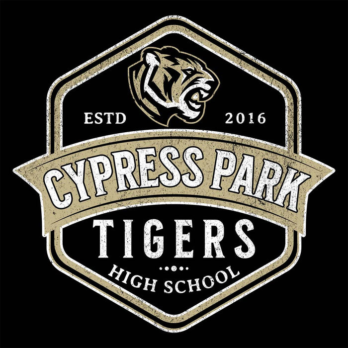 Close-up view of Cypress Park High School Tigers Black Premium Unisex T-shirt 209