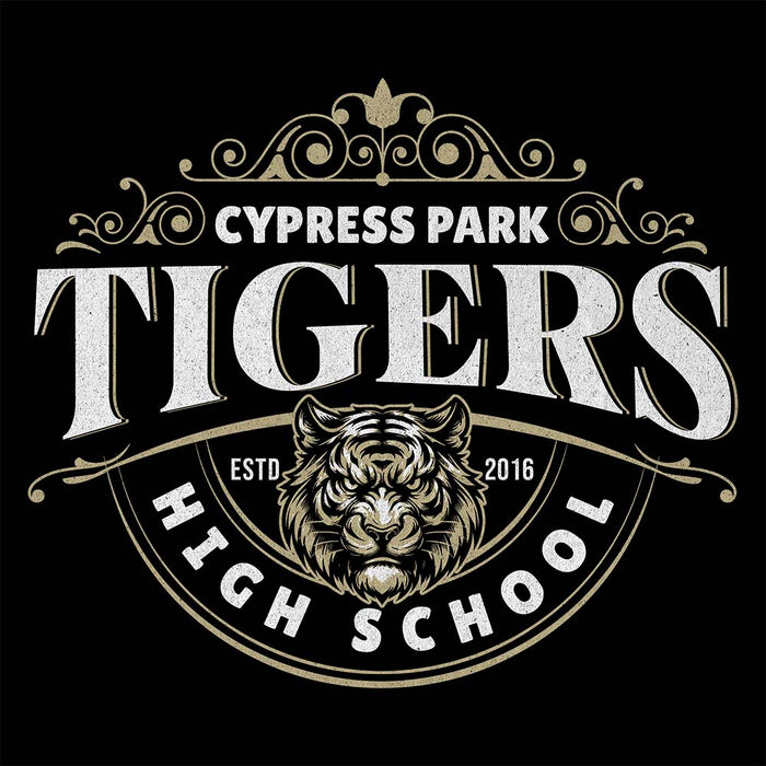 Close-up view of Cypress Park High School Tigers Black Premium Unisex Hoodie 211