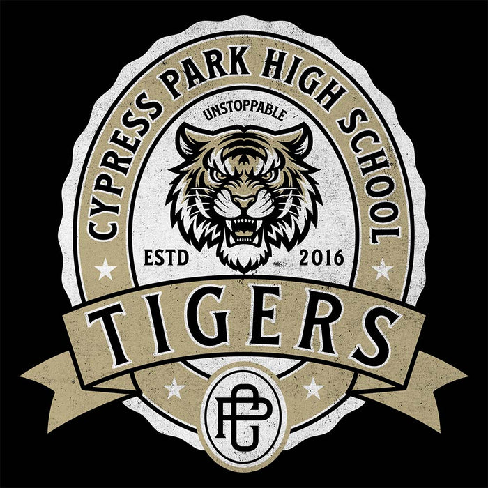 Close-up view of Cypress Park High School Tigers Black Classic Unisex T-shirt 212