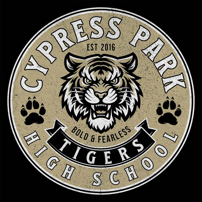 Close-up view of Cypress Park High School Tigers Black Premium Unisex Hoodie 215