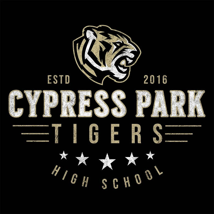 Close-up view of Cypress Park High School Tigers Black Premium Unisex Hoodie 217