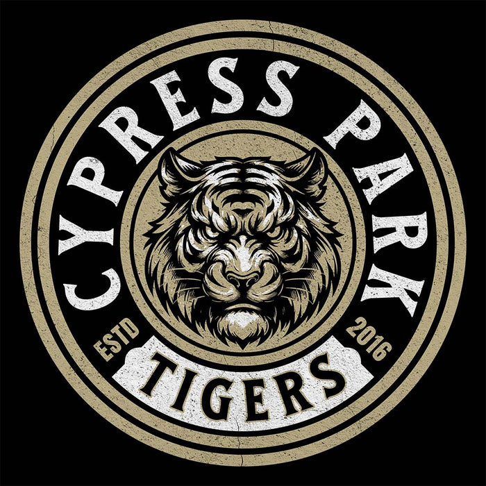 Close-up view of Cypress Park High School Tigers Unisex 3/4 sleeve Raglan T-shirt 220