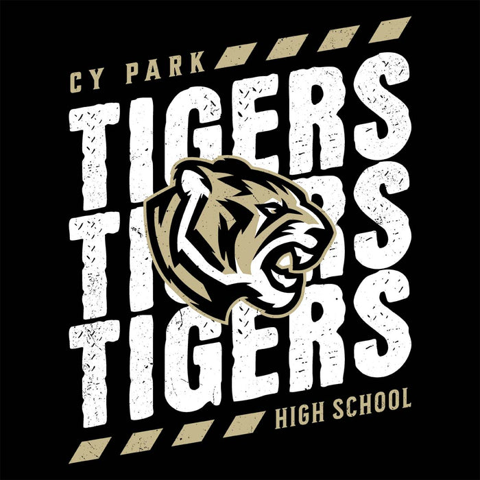 Close-up view of Cypress Park High School Tigers Women's Black T-shirt 223