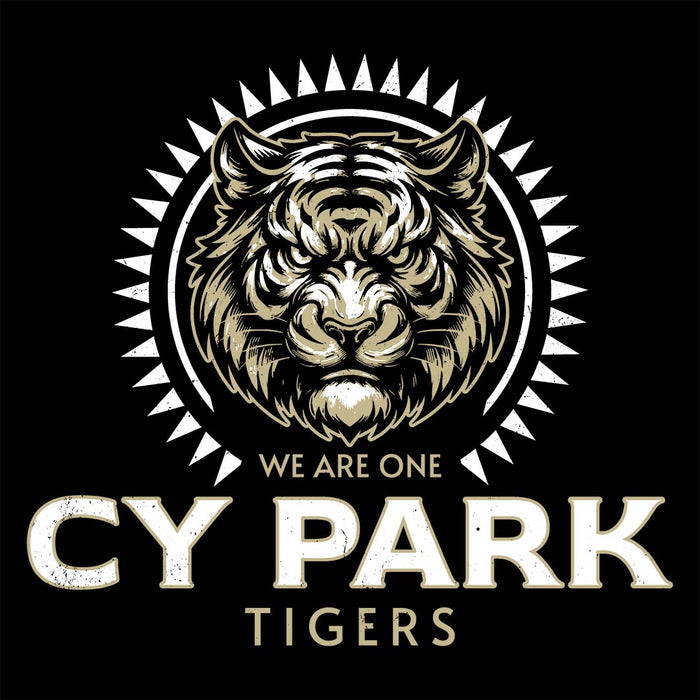Close-up view of Cypress Park High School Tigers Women's Black T-shirt 226
