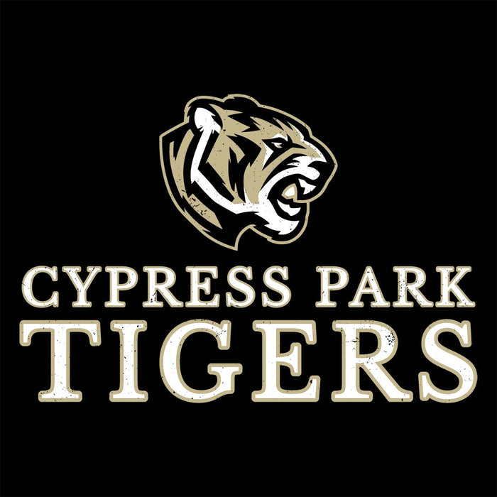 Close-up view of Cypress Park High School Tigers Women's Black T-shirt 233
