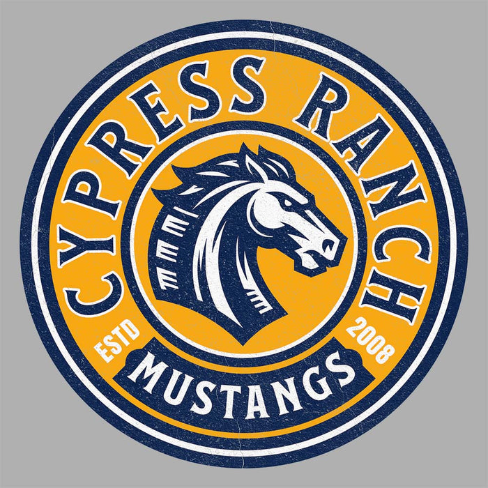 Close-up view of Cypress Ranch High School Mustangs Sport Grey Classic Unisex Hoodie 202