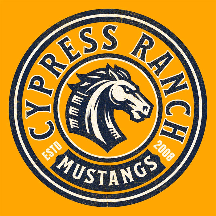 Close-up view of Cypress Ranch High School Mustangs Gold Premium Unisex T-shirt 202